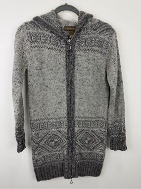 Inis Crafts Irish Wool Hooded Zip Cardigan Sweater Gray Size S